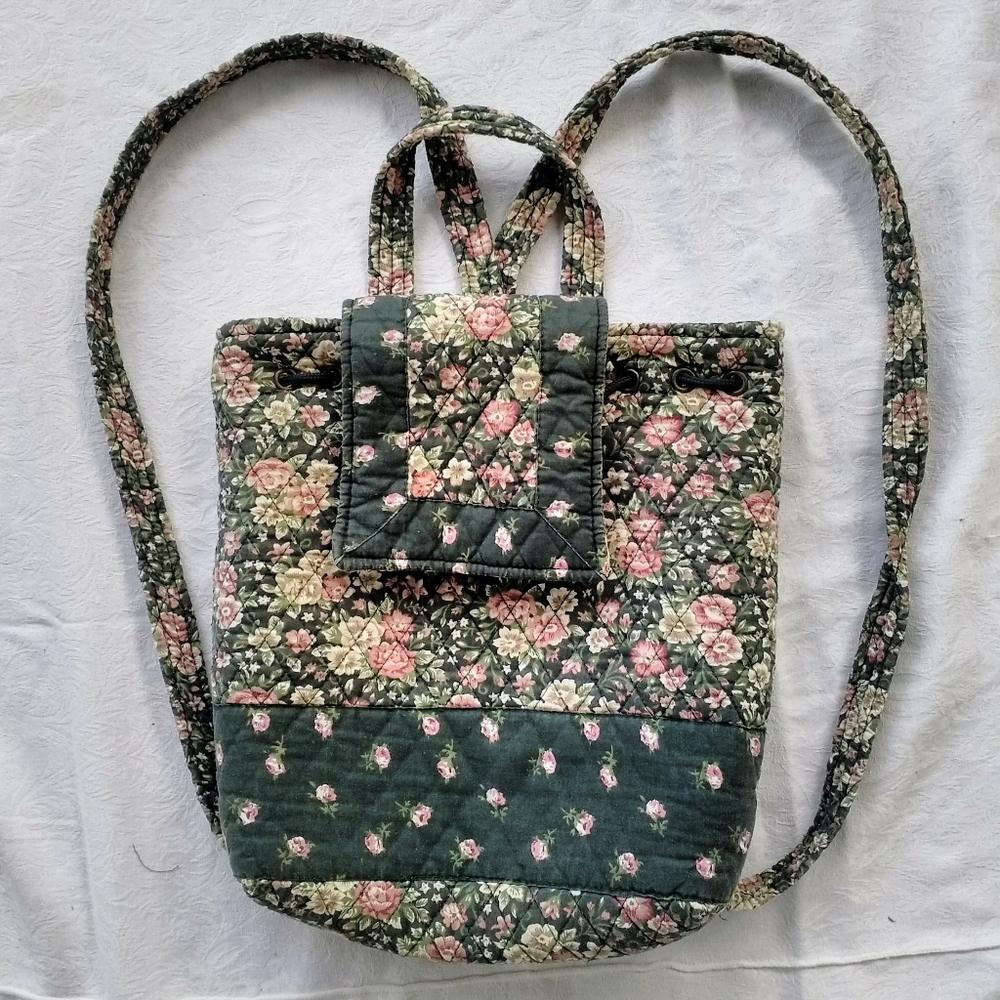 Knapsack Green Patterned Quilted Backpack - image 3